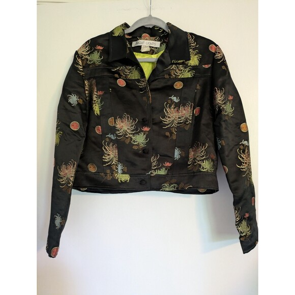 Night Lights Jackets & Blazers - Vintage silk blend satin jacket Asian embroidery black 8 Night Lights